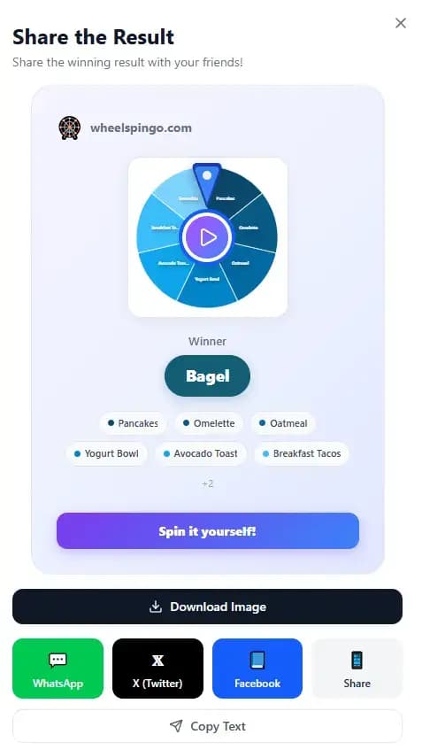 Sharing the wheel result on social media